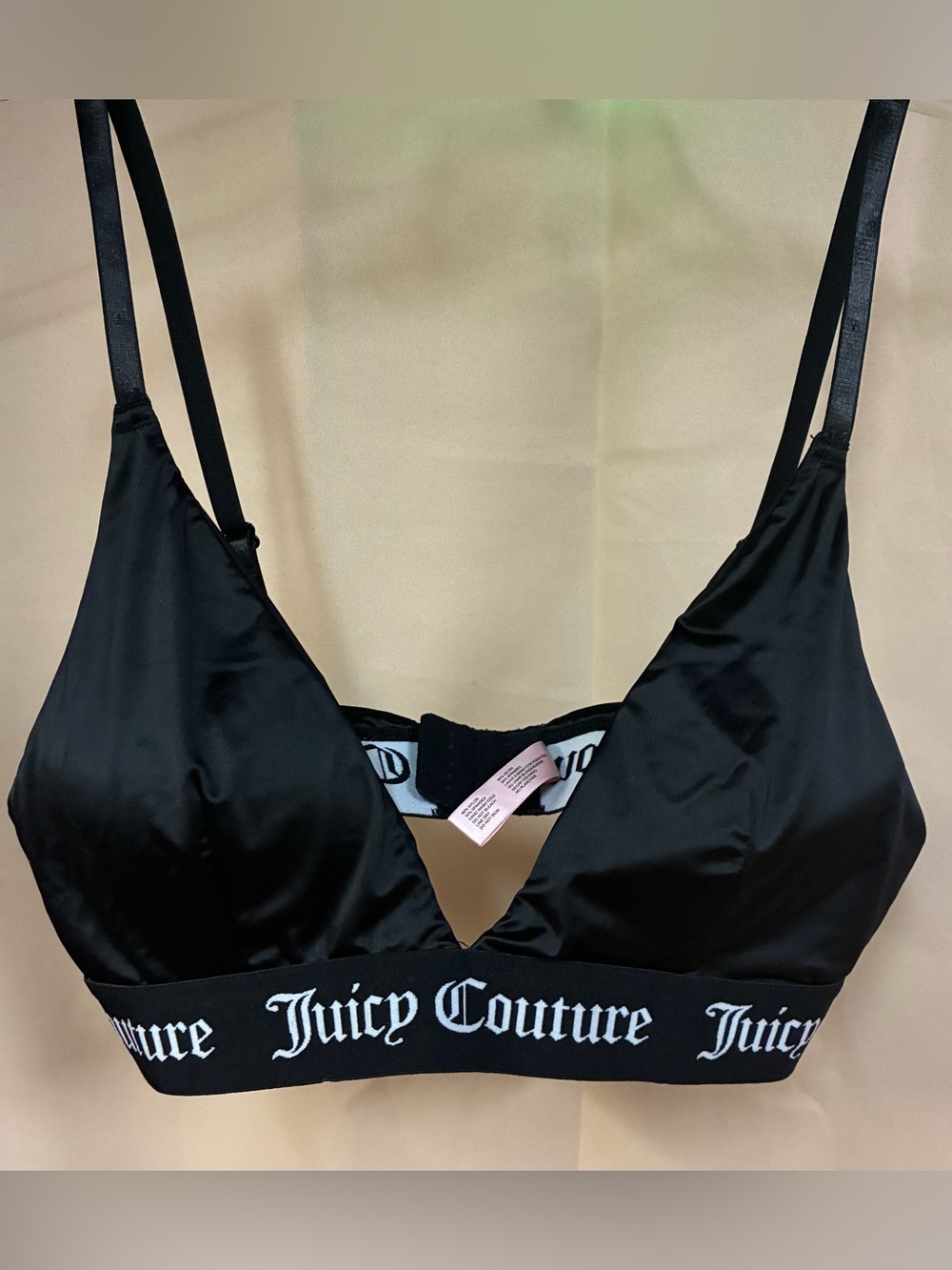 Juicy Couture Black Logo Elastic Triangle Bralette with Satin Cups